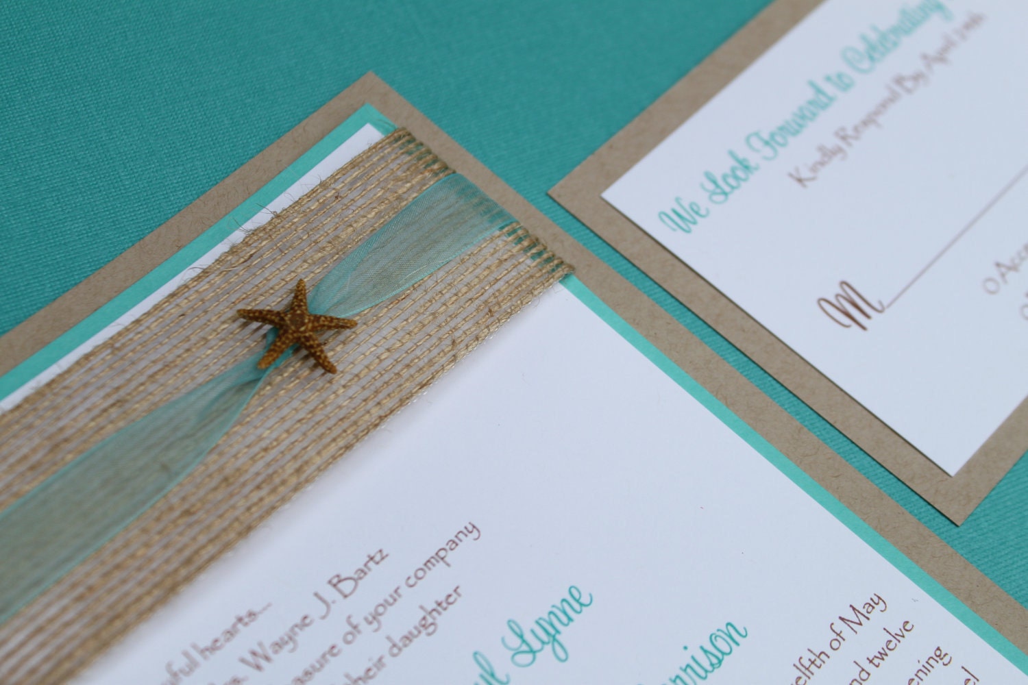 Beach Wedding Invitation, Seaside, Elegant Destination Wedding Invite with Starfish