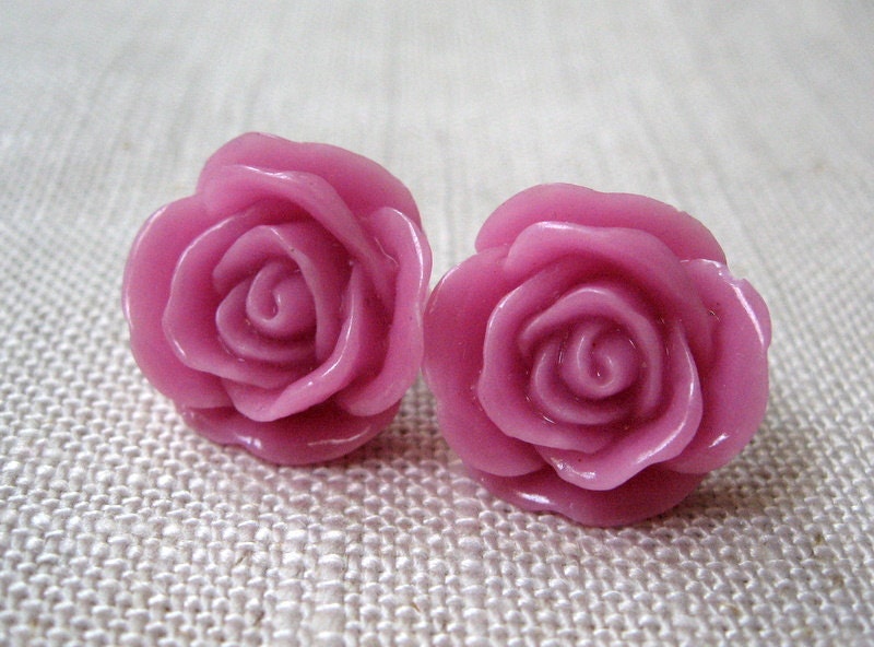 Lilac Rosebud Earrings, Purple Flower Stud Earrings, Amethyst, Plum, Lavender
