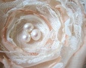 Cream Fabric Flower, Ivory Lace, Champagne Chiffon and Cream Organza, Freshwater Pearls, Brooch or Hair Clip