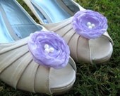 Lavender Fabric Flower Shoe Clips, Purple Lilac Chiffon, Freshwater Pearls, Cream Pearls, Spring Wedding, Bridal Accessories