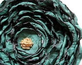 Teal Fabric Flower, Peacock Satin Fabric, Flower Hair Clip, Flower Brooch - You Choose Hair Clip or Brooch