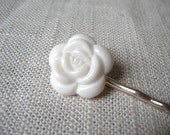 White Rose Bobby Pin, White Flower Hair Clip, Silver Bobby Pin