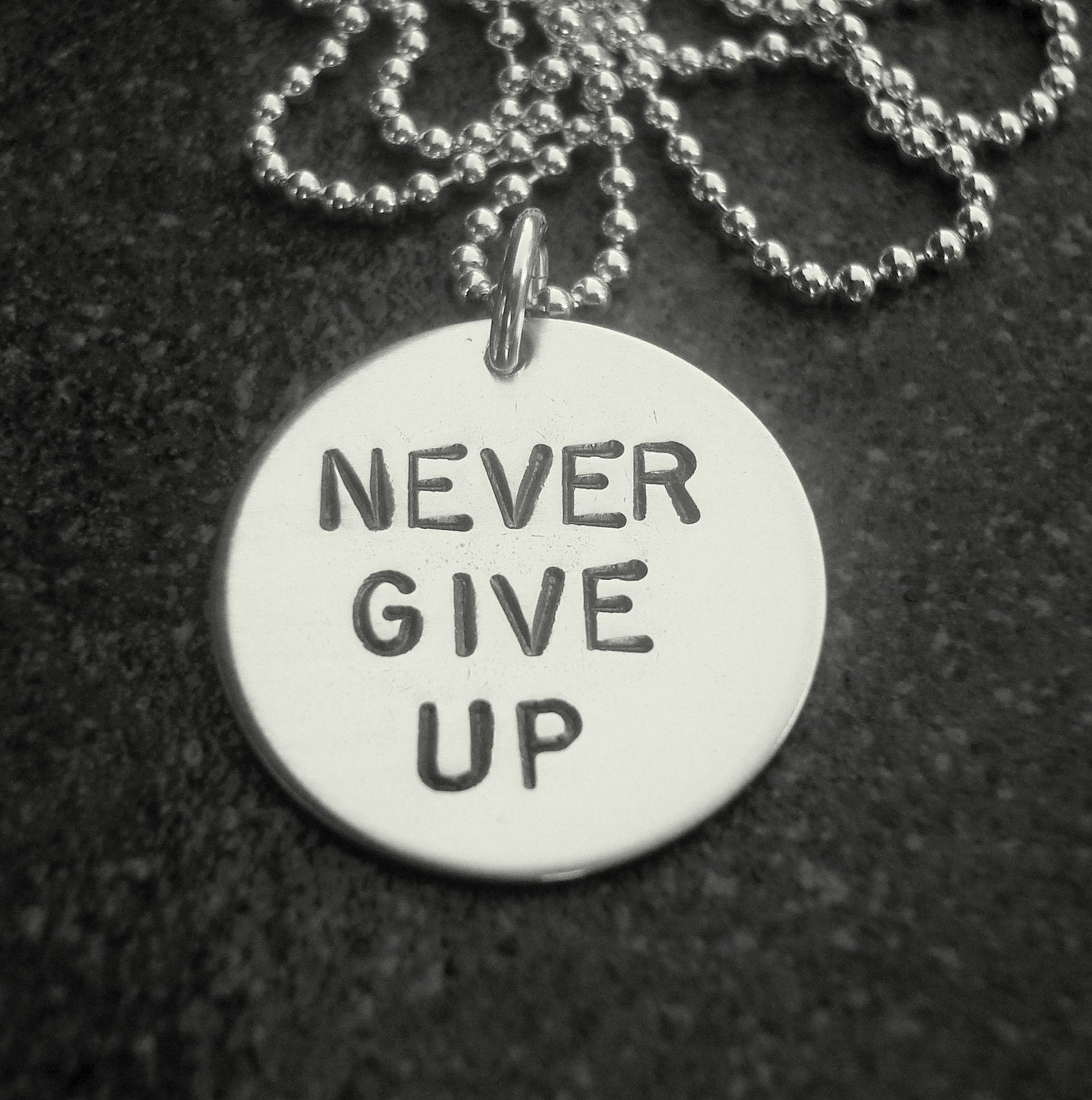 Hand Stamped Jewelry Never Give Up Sterling Silver Necklace