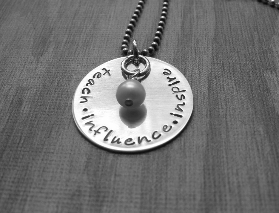Hand Stamped JewelryTeach, Influence, Inspire Sterling Silver Necklace in Script Font Ready to ship
