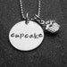 Hand Stamped JewelryCupcake Necklace In Fancy Lowercase Script Font