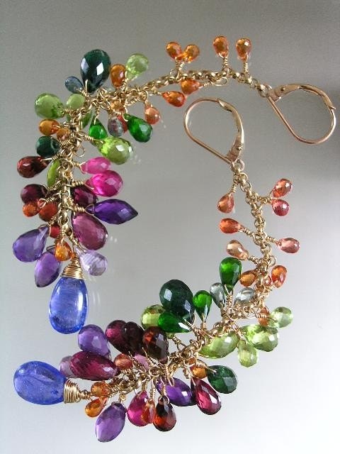 Haute Couture...Tantalizing Gemstone Laden Gold Filled Signature Original Tassel Earrings with Tanzanite