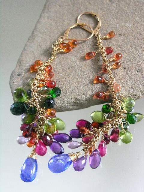 Haute Couture...Tantalizing Gemstone Laden Gold Filled Signature Original Tassel Earrings with Tanzanite
