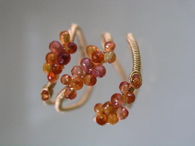 Tangerine Sparks...Orange Red Padparadscha Sapphire Encrusted Signature Original Gold Filled Layered Cocktail Ring 8