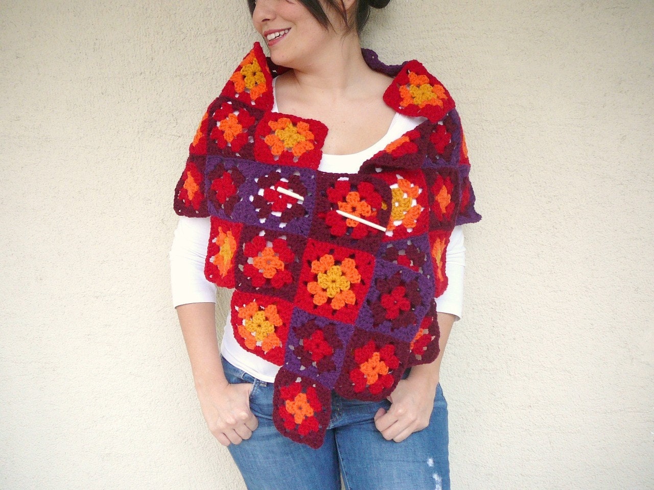 Colorful Shawl - Red - Orange - Purple - Yellow - Burgundy