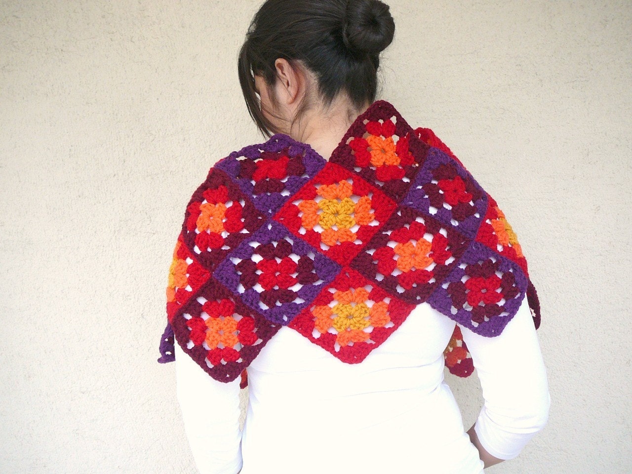 Colorful Shawl - Red - Orange - Purple - Yellow - Burgundy