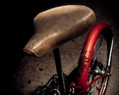 White Saddle - Surreal Red Bicycle White Seat Night Photography Print - sMacshop