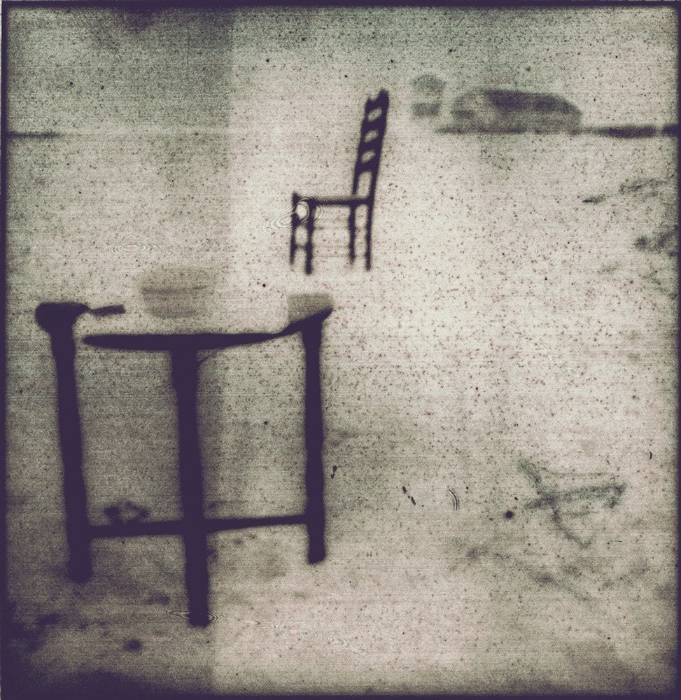 Solitaire - Surreal Lonely Table and Chair Beach Polaroid Photo Print