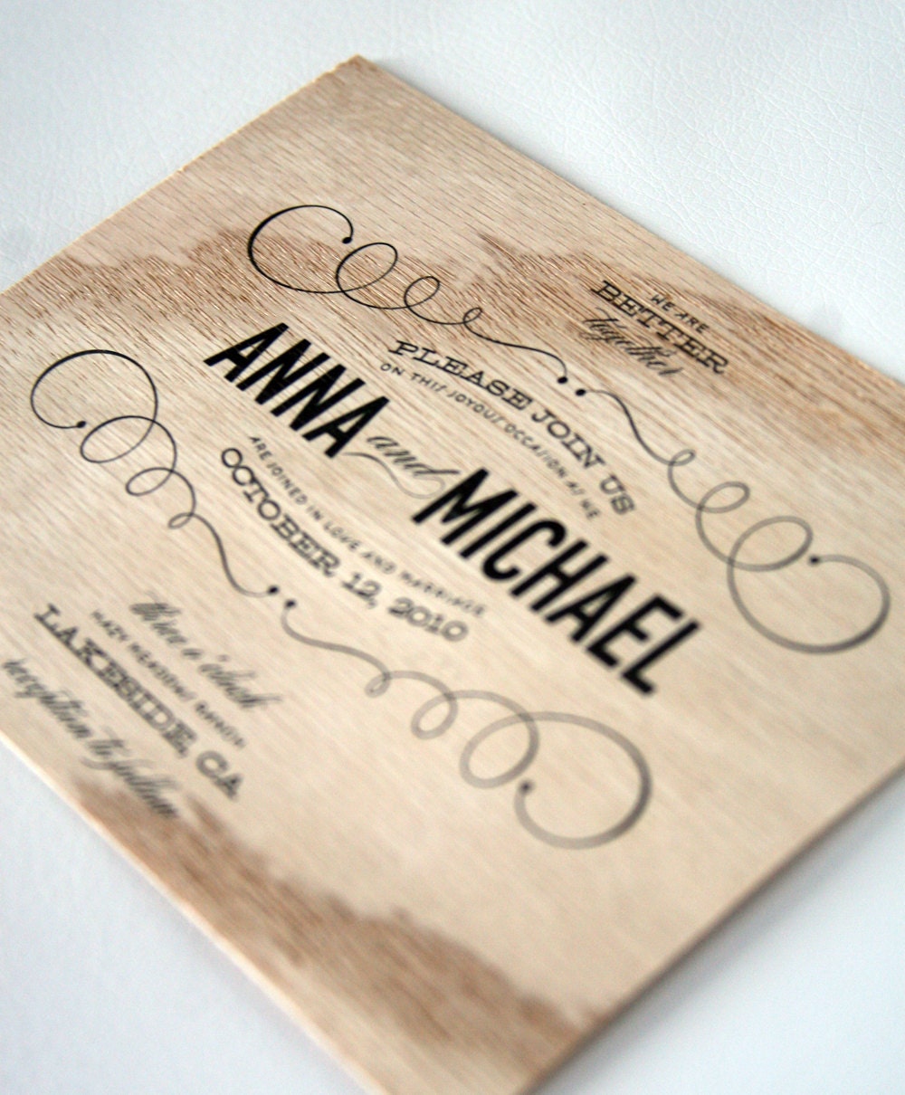 Vintage Type Wooden Wedding Invitations by CheerUpCherup