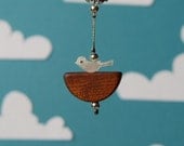 Nesting necklace - wood and vintage mother of pearl bird