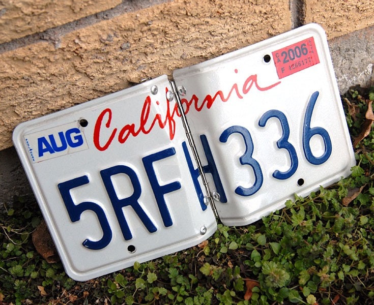 Recycled California license plate photo album