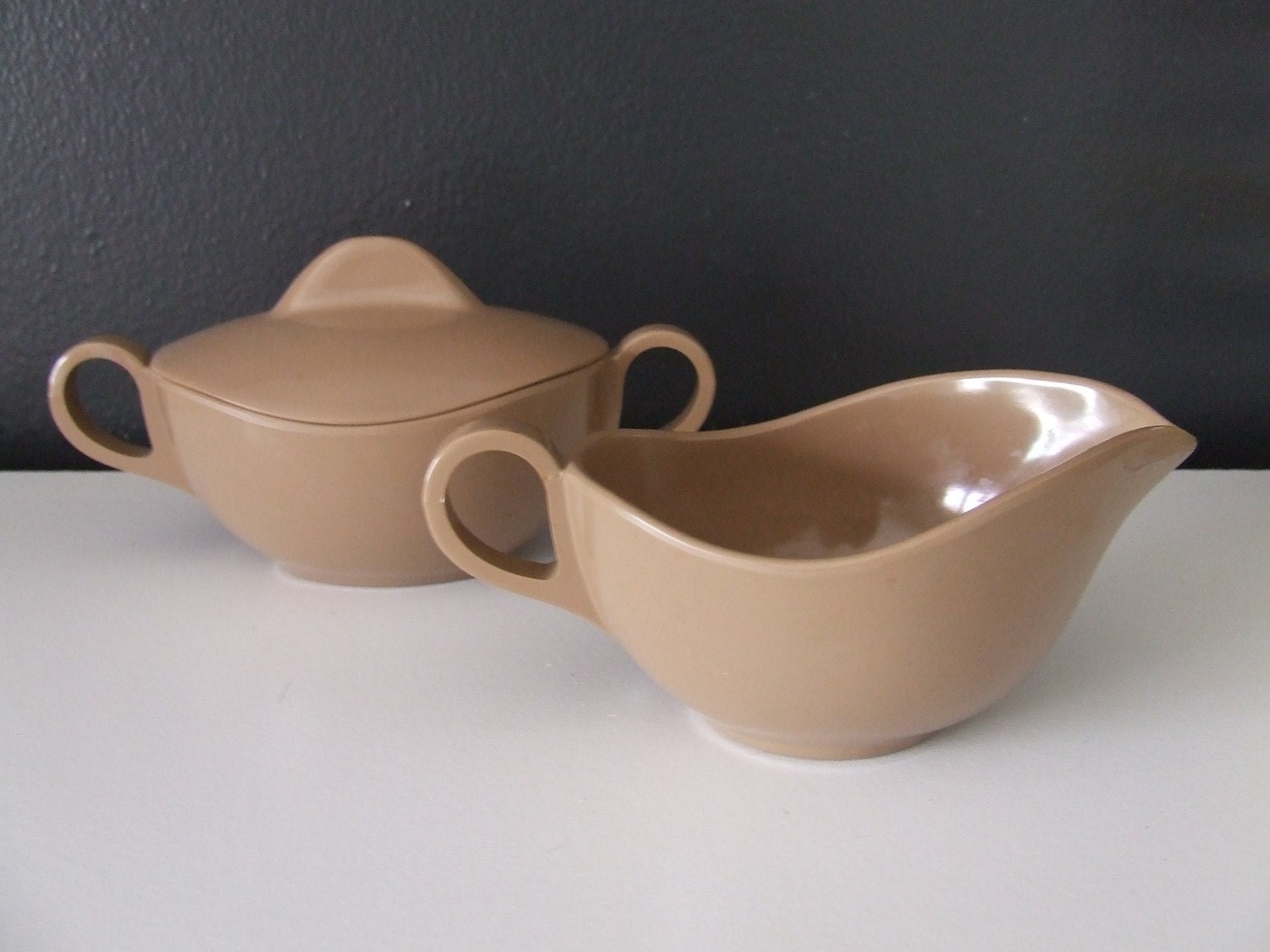 Vintage Brown Melmac Creamer and Sugar Bowl Set