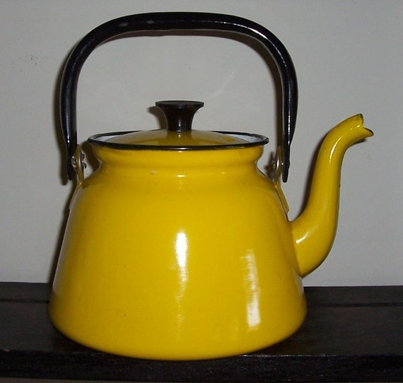 Sunny Vintage Yellow Enamelware Poland Teapot by vintagetea
