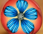 HALF PRICE SALE Blue on Red-Orange Polymer Clay Flower Cane, 'Cosmic Colors'