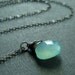 Big aqua chalcedony heart briolette necklace in black oxidized sterling silver - imperfect