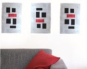 Metal Wall Art of recycled aluminum/stainless steel in jet and Red set of 3