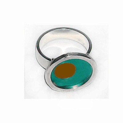 TWO TONE aqua/brown silver,recycled aluminum rings - mannmadedesigns
