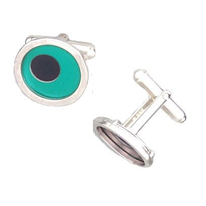 Two Tone Silver/recycled aluminum cufflinks aqua and jet