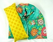 HOT COLD PACKS: Neck Wrap Eye Pillow Gift Set Organic Flaxseed Lavender Rice Designer Fabric Heirloom Jade Mothers Day Gift Idea