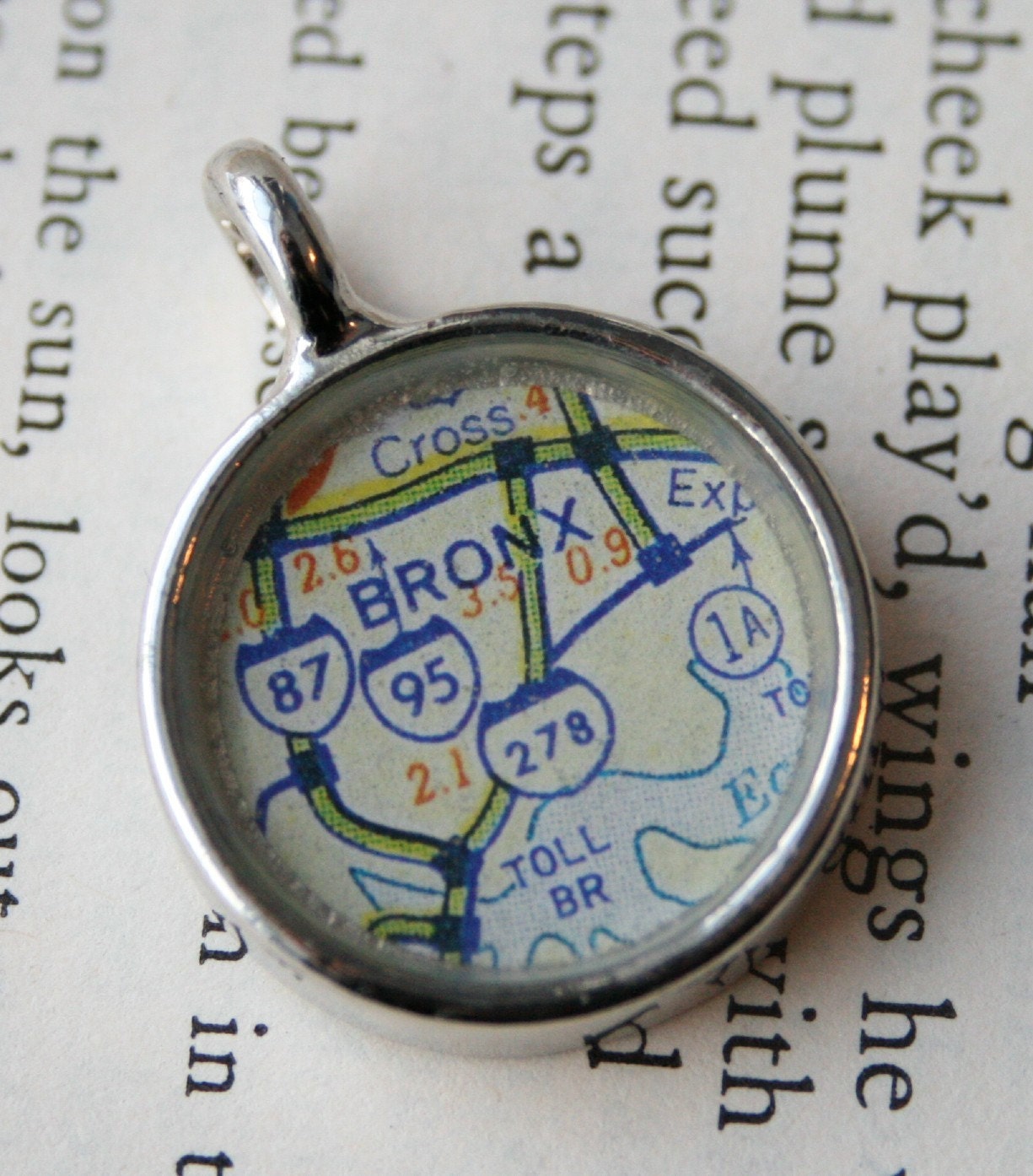 the Bronx Map Pendant, Map Pendant in shiny silver setting