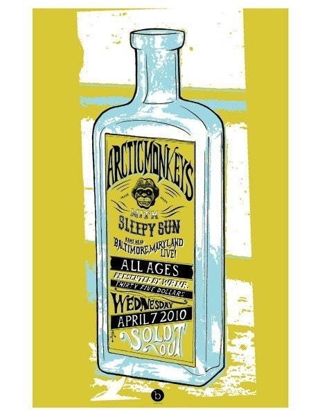 Limited edition screen printed gig poster for Arctic Monkeys (Baltimore, MD) 2010