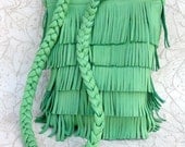 Grass Green Leather Fringe Bag with Long Cross Body Braided Strap by Stacy Leigh Ready to Ship - stacyleigh