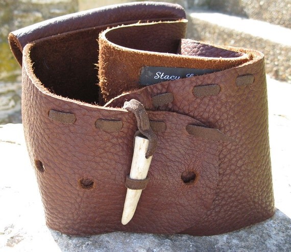 Wide Dark Brown Elk Leather Belt with Antler Buckle by stacyleigh