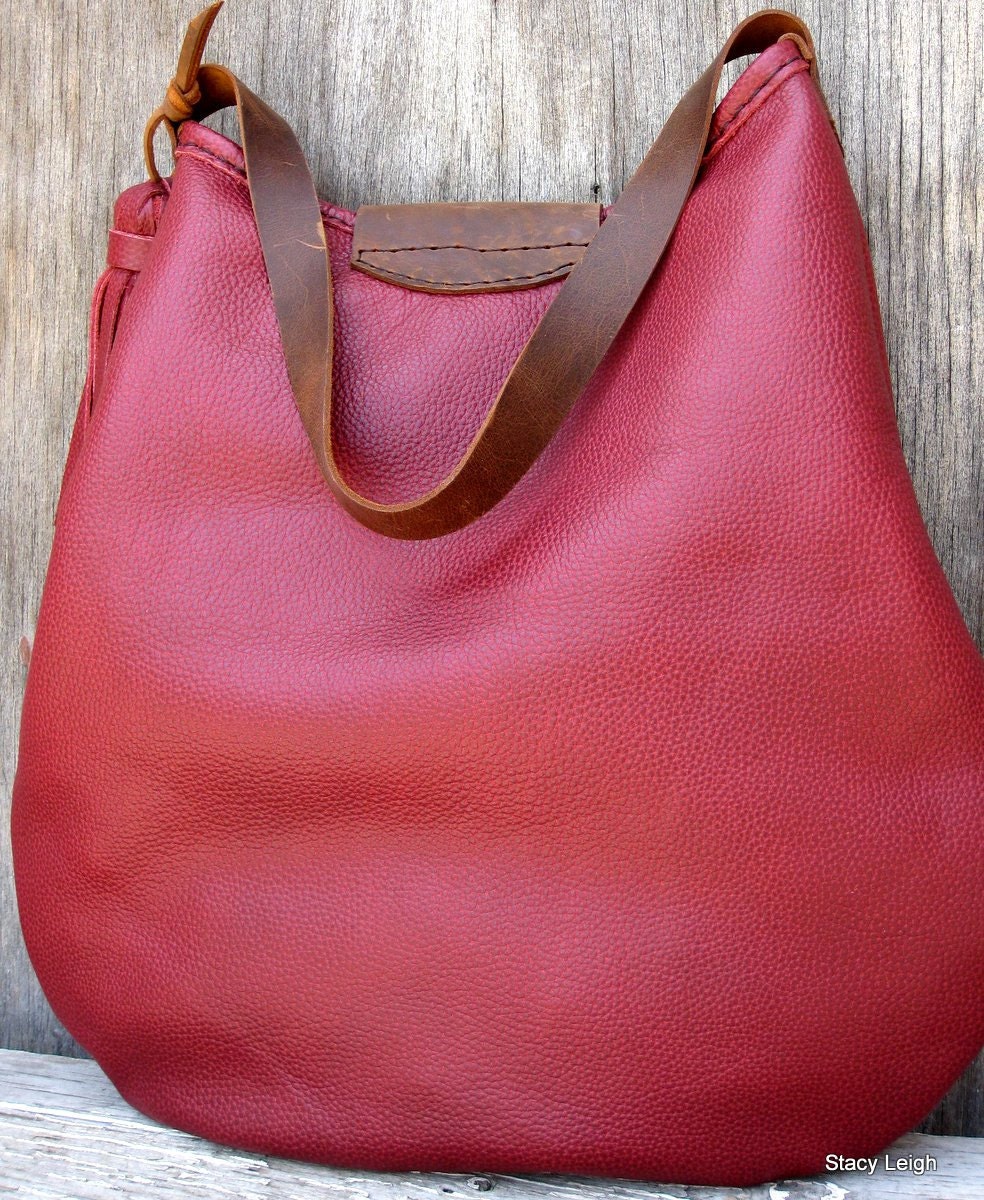 Cinnamon Red Leather Hobo Bag with Mustang Oiled Accents and Large Tassel by Stacy Leigh