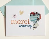handmade thank you cards in french, merci beaucoup (set of 4)