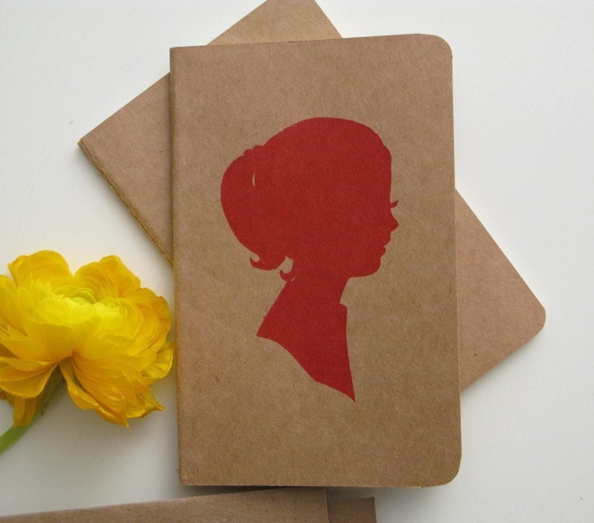 lady in red, screenprinted moleskine cahiers notebook journal