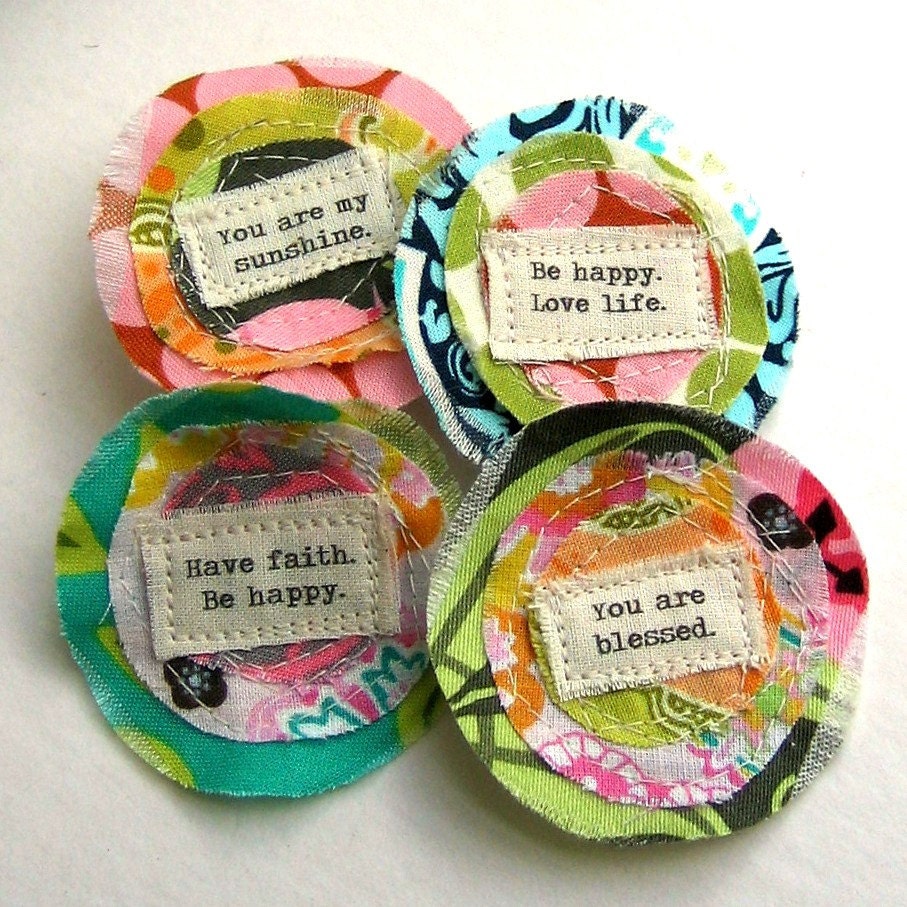 Fabric Flower Embellishments, Flower Appliques, Scrapbook Flowers, Scrapbook Words, Spring Scrapbook, Spring Flowers - Set of 4 - No. 708