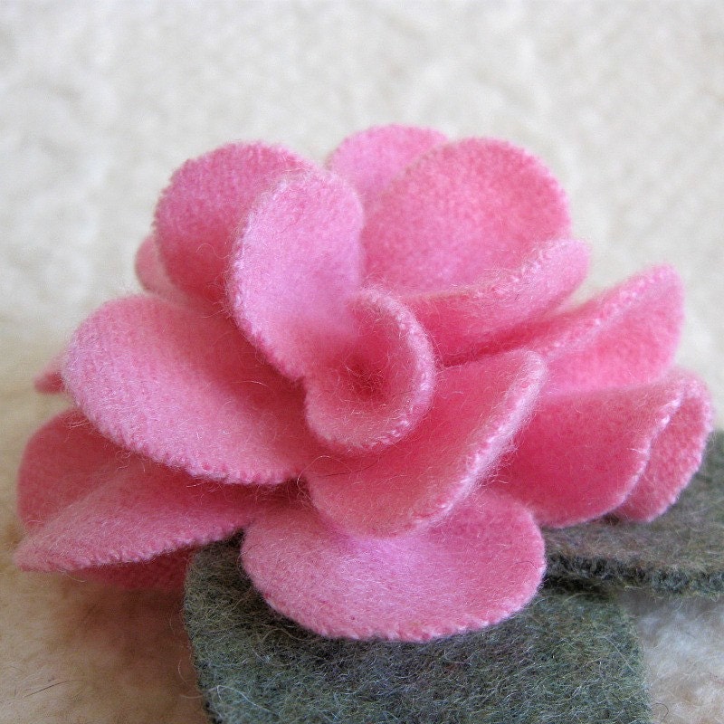 Pink Cashmere Peony Brooch - Eco Friendly, Recycled Sweater Wool Flower Pin