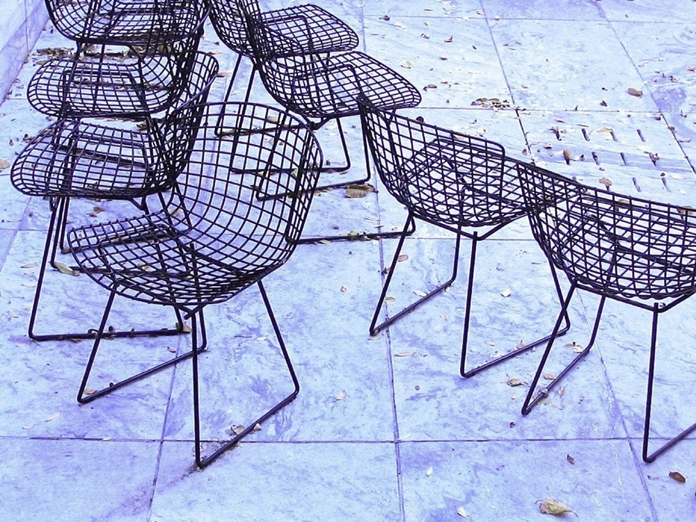 SALE -- Bertoia Chairs, New York City, Mid-Century Modern, MoMA, Blue, Black, Photograph, Framed