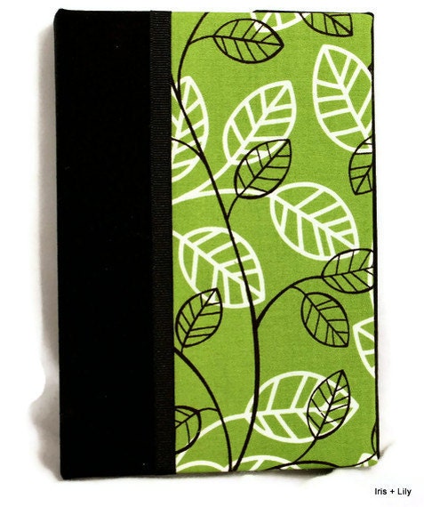 Nook Color, Nook Touch, Nook Case - Hardcover Book Style, Trendy Green Leaf Fabric, Magnet Close