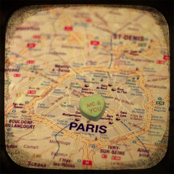 me & you paris custom candy heart map art 5x5 ttv photo print - free shipping