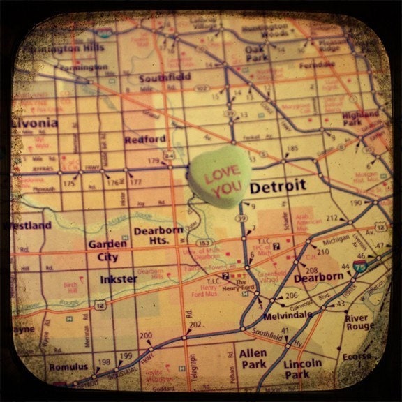 love you detroit custom candy heart map art 5x5 ttv photo print - free shipping