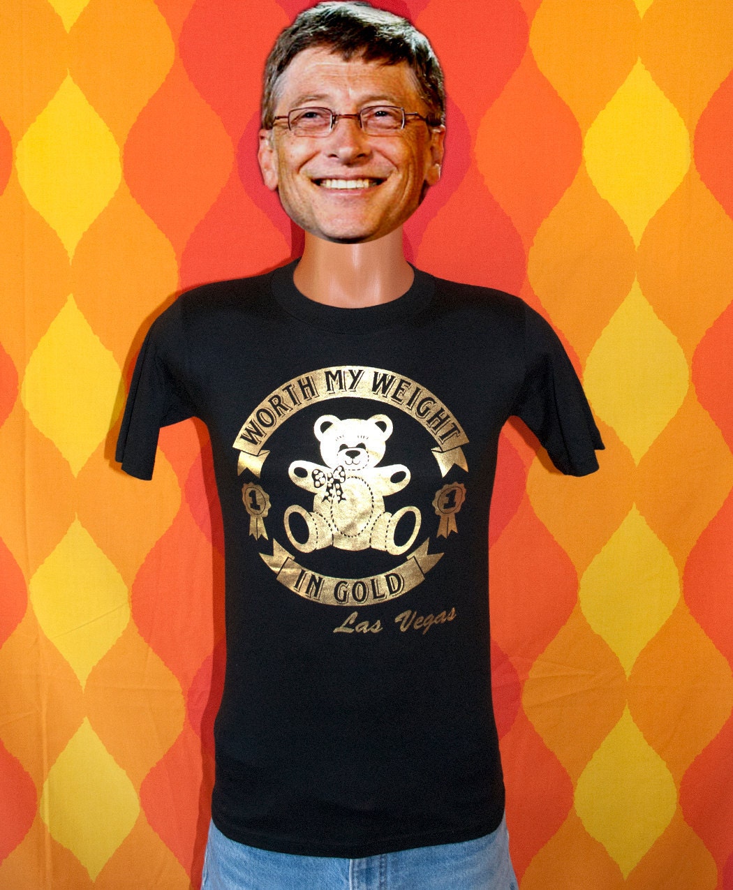 vintage 80s tee shirt teddy bear LAS VEGAS gold shiny metallic t-shirt Small