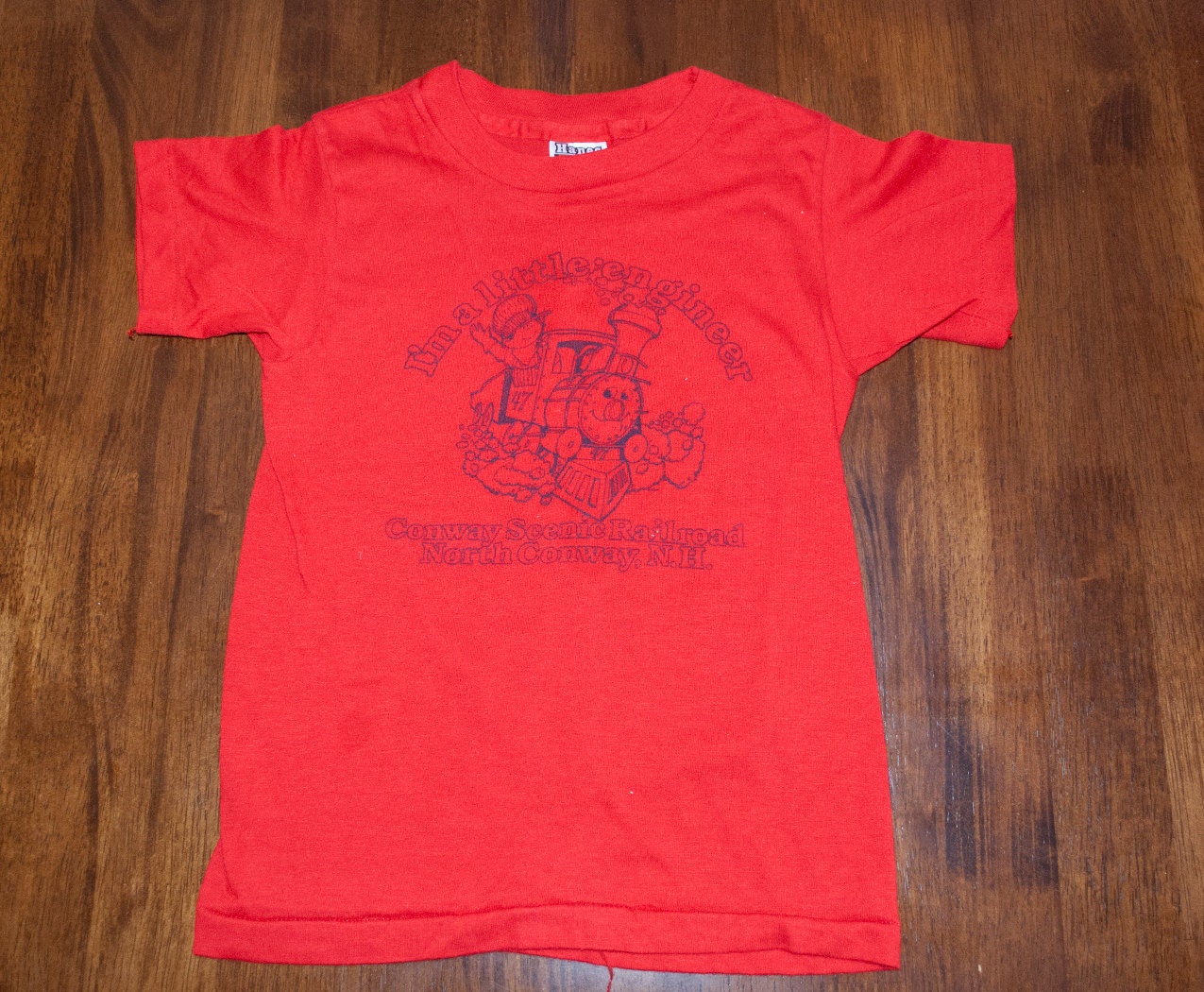 vintage 70s tee shirt i'm a little ENGINEER conway new hampshire railroad train t-shirt youth Small kids 80s