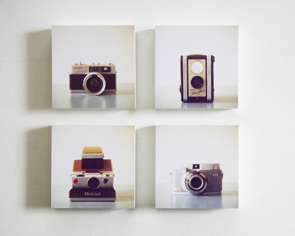 Vintage Cameras - set of 4 photo blocks