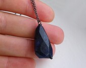 Indigo Sodalite black silver chain necklace.  Natural navy abstract faceted pendant stone. Modern, Zen, geometry jewellery