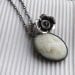 Ivory cream marble lady cameo silver rose necklace. Vintage glass, romance charm, antiqued chain pendant. Romantic, Valentine jewellery