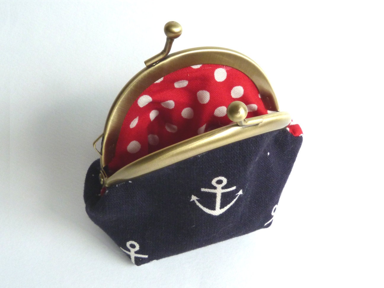 Navy Blue and White Nautical Anchor Print Coin Purse - iPod Earbud Case