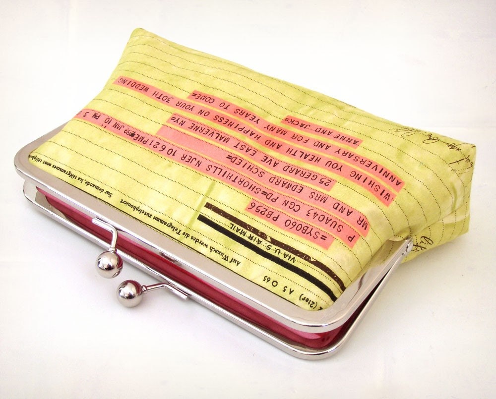 clutch purse, chartreuse telegram
