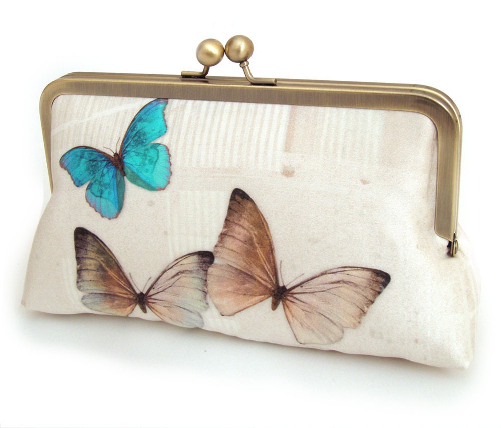 Clutch bag, butterflies silk purse, wedding accessory, bridesmaid gift, gift box