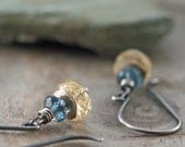 Night and Day Earrings of London Blue Topaz and Citrine