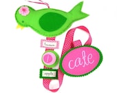 Personalized Bird Bow Holder in Lime Green and Pink